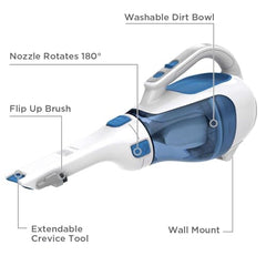 BLACK+DECKER WDC215WA-IN 7.2 V,10.8W Lithium-Ion Wet and Dry Cordless Dustbuster Handheld Vacuum Cleaner (Blue)-Charge Fully Before Using