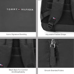 Tommy Hilfiger Unisex Roselle Plus 20L Laptop Backpack - Burgundy & Navy with Trolley Strap - Ideal for College, Work & Travel