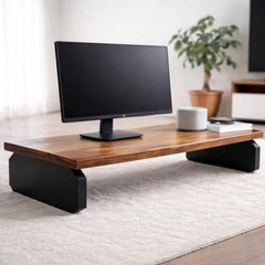 WELL KNOWN 72Cm Long Wooden Computer Monitor Stand, Monitor Riser Desk Shelf Desktop Stand TV Laptop Riser (72cm Long, Single Shelf) (d)