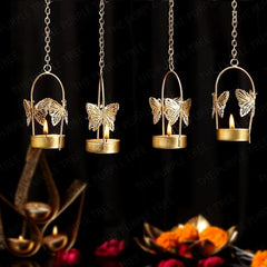 The Purple Tree Aluminium Hanging Butterfly Tealight Candle Holders Combo Pack (Pack of 4)