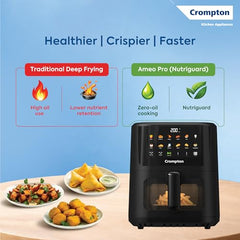 Crompton Ameo Edge 5L Digital Air Fryer, NutriGuard Technology, 10 Preset Menus, Interactive Digital Display, SilentPro Technology, Edge-to-Edge Design,1 Year Warranty (ACGAF-AMEO EDGE 5L)
