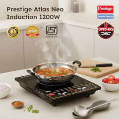Prestige Atlas Neo 1200W Induction Cooktop (Black, Indian Menu Option)