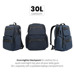 ICON The Overnighter Laptop Backpack 30L | Durable Oxford Fabric, Fits 15.6" Laptops | USB Charging Port, Luggage Sleeve | Water-Resistant, Multipurpose Unisex Bag for Short Trips - Blue.