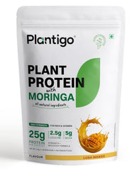Plantigo Plant Protein Powder with Moringa Superfood | 25g Protein, 5g BCAA, 2.5g Leucine, Digestive Enzymes | 3rd Party Lab Tested | Lush Mango Flavor - Travel Pouch