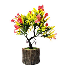 Dekorly Small Artificial Bonsai Tree Fake Plant Potted House Plants Japanese Pine Bonsai Plant Faux Bonsai for Home Indoor Decoration Office (Wooden Potted Plants, Design-G)