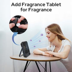 UN1QUE Slim Portable Desk Fan, 0-100 Speeds Adjustable Mini Fan, Rechargable Fan with Fragrance Function, Long Battery-life Personal Fan for Home Outdoor, An Aromatherapy Tablet Included