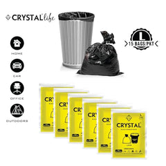 Crystal Pouch Garbage Bags Dustbin Bags and Plastic Covers For Home Malls Parks Hospitals Hotels | Medium Size | Black | 19 X 21 Inch | 6 Packs Of 30 pcs | Total 180 pcs