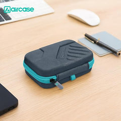 AirCase Hard Disk Cover Case for 2.5 Inch HDD SSD - Lycra EVA Hardshell, Water Resistant | Mesh Pocket for USB Cable, Earphone, Power Bank, Charger | Multi-Gadget Travel Pouch (Grey)