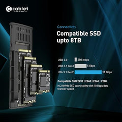 Cablet M.2 NVMe/NGFF SSD Enclosure USB 3.1 Gen2 10Gbps for 2242/2260/2280 M-Key/M+B Key PCIe SSD, Supports Dual Protocol NVMe and NGFF SSD, UASP Max 2TB, Aluminium Case