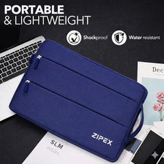 360 Protective 16 Inch Laptop Sleeve Case & Charger Pouch with 2 Front Pockets & Carry Handle | Compatible with 15-16 inch HP, DELL, Asus, Mackbook Devices | Water-Resistant | Blue