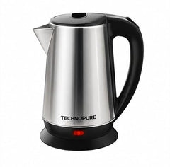 Technopure 1.8L Electric Kettle | 1500 Watt Fast Boiling Stainless Steel Water Boiler | Auto Cut Off | Dry Boil Protection | Cordless 360° Base | Tea, Coffee & Noodles Maker | Silver & Black (TP-010)