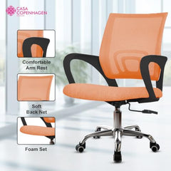 Casa Copenhagen Mesh Mid Back Office/Study/Computer/Revolving/Desk Chair for Work from Home -Metal Base, Height Adjustable Seat - Grey Milange & Black Handle
