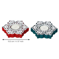 eCraftIndia Wooden Floral Printing Block Decorative Tea Light Candle Holders (Set of 12, Green White) Diwali Christmas Decorations Items for Home Office Christmas Gifts for Women Men Family Friend