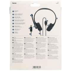 Hama Fun C USB-C Wired On-Ear Headphones with Microphone | 40mm Drivers, In-Line Remote, Adjustable Headband, Stereo Sound for Smartphones, Calls & Music, Black 5 Years Warranty