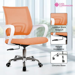 Casa Copenhagen Mesh Mid Back Office/Study/Computer/Revolving/Desk Chair for Work from Home -Metal Base, Height Adjustable Seat - Grey Milange & Black Handle