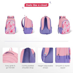 Genie Elsie School Backpack For Girls |19 In-36 Ltr with Laptop Sleeve, Rain Cover and Three Compartments with Padded Shoulders |Best for Books,Stationery,Lunch Box & Essentials - Lavendar,Multicolor