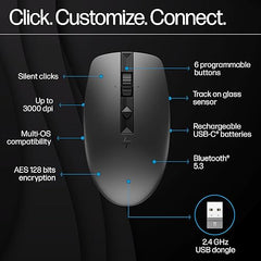 HP 710 Rechargeable Silent Mouse/6 programmable buttons/90-day Rechargeable Battery Life Track-On Glass Sensor(Silver)