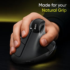 Amkette XS Natural Plus Programmable Vertical Wireless Mouse/Bluetooth Mouse, OLED Display Side Scroll, 6400DPI, 2.4G+3×BT+Wired, 7 Button, Rechargeable, Supports Web Software, 1000Hz, Black