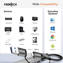 Frontech 8-in-1 Multi-Port Expansion Hub, Dual Input (USB-C & USB), High-Speed Data Transfer, Metal Matt Finish, Backed with 1 Year Warranty (NC-0058)