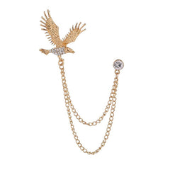 SYGA Men's & Women Suit Shirt Stud Lapel Pin Chain Tassel Brooch Pin with Eagle Design and Crystal Chain(Gold)