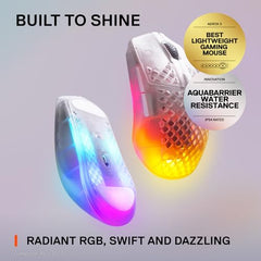 SteelSeries Aerox 3 Wireless Gen 2 - Ultralight 68g Gaming Mouse, 4K Polling, 26K DPI Optical Sensor, 200 Hours Battery Life, IP54, 80 Million Clicks, RGB, Pure PTFE Gliding Feet, Shadow