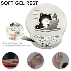 ZORBES® Mouse Pad with Wrist Support, Funny Cat Ergonomic Mouse Pad | I'm Fine Motivational Memo Design, Soft Gel Rest, Non-Slip Mouse Mat for Office Home