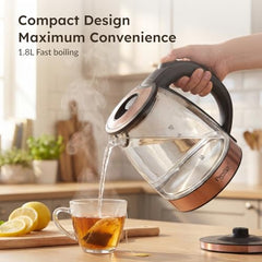 Prestige PKGB 1.8 Litre Electric Glass Kettle| LED Power Indicator| Borosilicate Glass| Automatic Power Cut-Off| Concealed Element| 360 Degree Swivel| Cool Touch Handle, 1350 Watts, Transparent