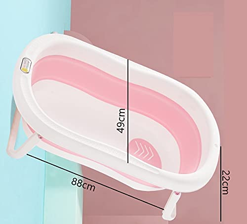 SYGA Baby Bath Tub, Foldable Bathtub with Support Cushion, Rinser Shampoo Rinse Cup, Drain Plug, Stable Anti-Slip Collapsible Easy to Store Infant Shower Basin for Toddlers Newborns Bathing(Baby Pink)