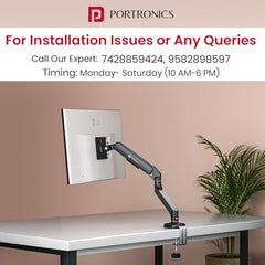 Portronics Aerolift Solo Gas Spring Monitor Arm, Desk Mount for 13–32 Inch Screens, VESA 75x75 & 100x100 mm, Full Motion Tilt/Swivel/Rotation, C-Clamp & Grommet Installation, Aluminium Build