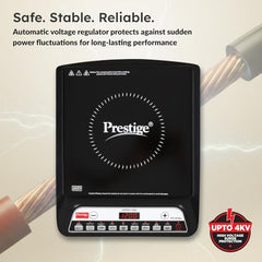 Prestige Pic 20 Neo Induction Cooktop 1600W|Indian Menu Options| Automatic Voltage Regulator| Timer With User Pre-Set, Manual, Black