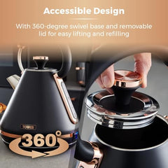 Tower Electric Kettle 1.7L Metal Body Auto Shut-Off 360° Base Blue | 1.7L capacity, 1350W rapid boil, full metal body, auto shut-off and boil-dry protection, 360-degree swivel power base