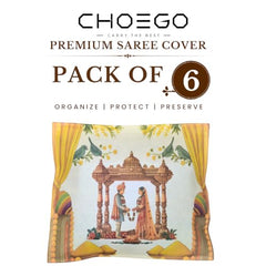 Choego New Season Wedding Print Saree Cover Pack of 12 | Zip closure, Doli Print Reusable storage bags, Ideal for bridal designer sarees, Wardrobe organizer, One side transparent