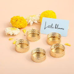 Little Blooms 12-pcs Metal Tea Light Holder - Golden Round Decorative Diya Stand | Tealight Candle Holders for Home Decor | Elegant Tealight Holder for Festivals & Special Occasions