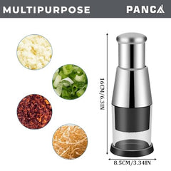 PANCA Garlic Press Chopper Stainless Steel Manual for Garlic & Ginger | Stainless steel manual hand press with clear chamber for garlic, ginger, onion and chilli; compact kitchen food prep tool