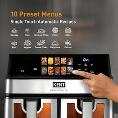 KENT Digital Air Fryer 5L | 1400W | Bake, Grill & Roast | Up to 80% Less Oil Usage | 8 Preset Menu | Rapid Heat Circulation | Digital Display & Touch Control Panel | Glass Window with in built Light