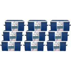 Kuber Industries Leheriya Design Underbed Storage Bag, Storage Organiser, Blanket Cover Set Of 3 (Royal Blue, Non-Woven), 65 x 47 x 33 Centimeters