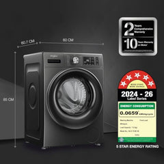 Whirlpool Smart Choice 9 Kg Steam Wash Technology 5 Star Inverter Front Load Fully Automatic Washing Machine with In-Built Heater (SUPREME CARE 9014-E, Midnight Grey, 100+ Tough Stains, 1400 RPM)