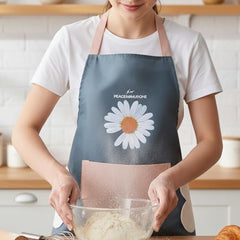 MOMISY Waterproof Kitchen Apron, Cooking Apron with Large Front Pocket, Daisy Print Design (Blue)