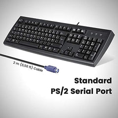 Perixx PERIBOARD-107 PS/2 Wired Keyboard – Full-Size US Layout with Curved Keys – Durable Plug & Play Classic Keyboard for Legacy PC Systems – Black, 104 Keys
