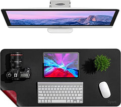 Dyazo Vegan PU Leather Mouse Pad for Remote Work/Office/Gaming, Large Desk Mat, Dual-Sided Anti-Slip, Water-Resistant Design (800 x 300mm, Navy Blue & Yellow)