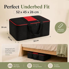 DALUCI Underbed Storage Bags for Clothes Pack of 4 Large Moisture Proof Organizer with Zipper Non Woven Foldable Storage Bag for Blanket Saree Wardrobe 54 x 46 x 26 cm (Black & Red - Large, 4 Pack)