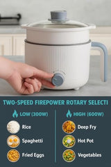 Multi Cook Electric Kettle with Steamer features 1.2L inner pot, double layered body, variable temperature control and wide mouth design. Ideal for tea, coffee, eggs, vegetables and boiling.