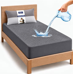 GADDA CO 100% Waterproof Premium Cotton Feel Mattress Protector King Size 78x72 Inch|Ultra Soft Breathable & Fitted Bed Protector Terry Cover Double Bed (6.5x6 feet, Fits 10 Inches, Grey)