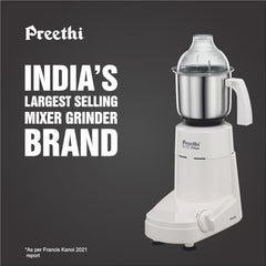 Preethi Eco Plus Mixer Grinder for Kitchen|750 Watt Mixie, 4 jars|Super Extractor juicer Jar| 2 Year Product Warranty| White (MG 157)