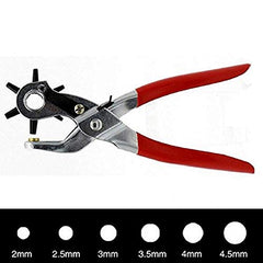 Syga Iron 6 Sizes Revolving Leather Hole Punch Plier for Quick Size Adjustment (Red)