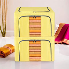 Kuber Industries Flower Print Foldable Woven Underbed Storage Bag|Large Storage Organiser|Blanket Cover with Transparent Window|Size 65 x 45 x 31 CM (Black)-KUBMART16598(Fabric)