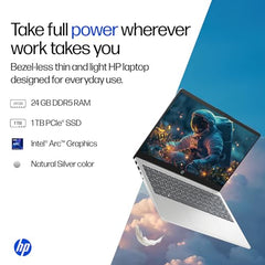 HP 15 Smartchoice, Intel Core Ultra 5 125H 12 TOPS, 24GB DDR5 (Upgradeable) 1TB SSD,Anti-Glare, FHD, 15''/39.6cm,Win11, M365*Office24, Silver, 1.65kg, FD1458TU, FHD Camera w/Shutter, Backlit AI Laptop