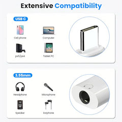 Verilux® 2 in 1 Audio Adapter USB C and Light to 3.5mm Jack Converter