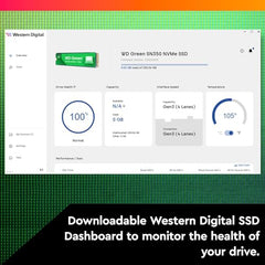 Western Digital WD Green SN350 NVMe 250GB, Upto 2400MB/s, 3 Y Warranty, PCIe Gen 3 NVMe M.2 (2280), Internal Solid State Drive (SSD) (WDS250G2G0C), Green