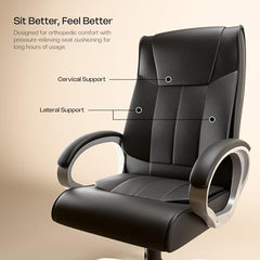 Green Soul Kiev Orthopedic Boss Chair | Leatherette Office Chair | Ergonomic Executive Chair with Spacious Cushioned Seat | Heavy Duty Metal Base | Rocking Function (Black)